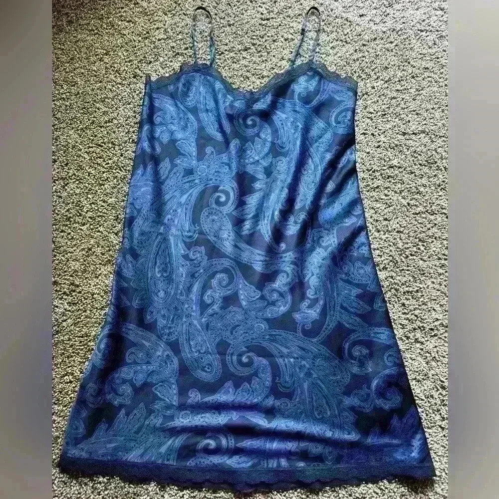 Ralph Lauren Paisley Slip Dress Adjustable Straps‎ Blue Size Medium